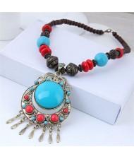 Folk Style Bohemian Fashion Turquoise Embellished Beads Wholesale Necklace - Blue
