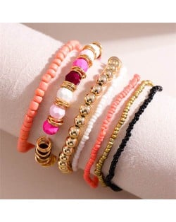 Multi-layer Mini Beads Bohemian Street Fashion Women Wholesale Costume Bracelets - Pink