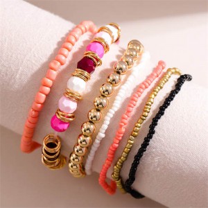 Multi-layer Mini Beads Bohemian Street Fashion Women Wholesale Costume Bracelets - Pink