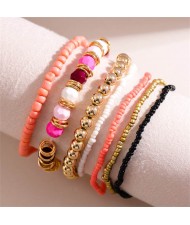 Multi-layer Mini Beads Bohemian Street Fashion Women Wholesale Costume Bracelets - Pink