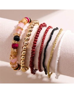 Multi-layer Mini Beads Bohemian Street Fashion Women Wholesale Costume Bracelets - Red