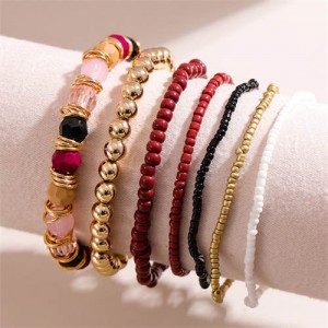 Multi-layer Mini Beads Bohemian Street Fashion Women Wholesale Costume Bracelets - Red