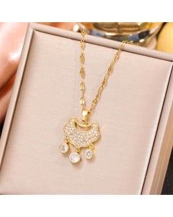 Sweet Cubic Zirconia Embellished Golden Longevity Lock High Fashion Women Wholesale Necklace