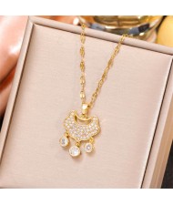 Sweet Cubic Zirconia Embellished Golden Longevity Lock High Fashion Women Wholesale Necklace