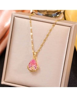 Sweet Pinky Cubic Zirconia Heart Pendant Golden Fashion Women Wholesale Costume Necklace