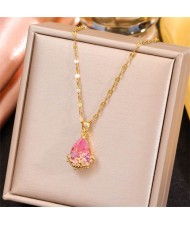 Sweet Pinky Cubic Zirconia Heart Pendant Golden Fashion Women Wholesale Costume Necklace
