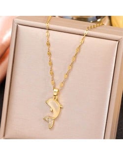 Cubic Zirconia Cute Dolphin Pendant Golden Fashion Women Wholesale Sweater Chain Necklace