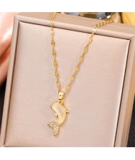 Cubic Zirconia Cute Dolphin Pendant Golden Fashion Women Wholesale Sweater Chain Necklace