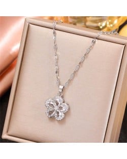 Shining Cubic Zirconia Flower Pendant Platinum Fashion Women Wholesale Costume Necklace