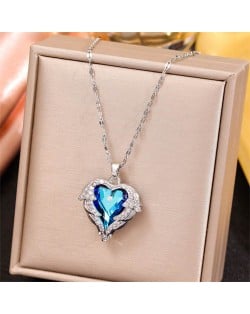 Shining Cubic Zirconia Blue Angel Heart Women Platinum Wholesale Fashion Necklace