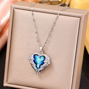 Shining Cubic Zirconia Blue Angel Heart Women Platinum Wholesale Fashion Necklace
