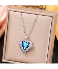 Shining Cubic Zirconia Blue Angel Heart Women Platinum Wholesale Fashion Necklace