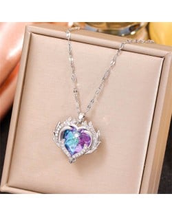 Shining Cubic Zirconia Violet Angel Heart Elegant Women Platinum Wholesale Costume Necklace