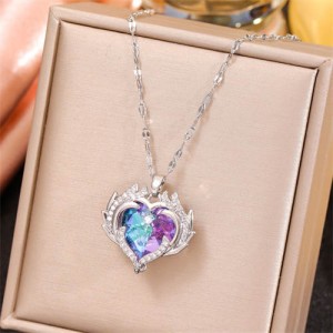 Shining Cubic Zirconia Violet Angel Heart Elegant Women Platinum Wholesale Costume Necklace