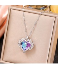 Shining Cubic Zirconia Violet Angel Heart Elegant Women Platinum Wholesale Costume Necklace