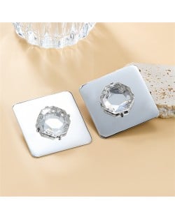 Square Shape Deaign Rhinestone Decorated Bright Surface Alloy Women Wholesale Costume Earrings - Silver