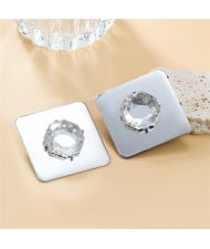 Square Shape Deaign Rhinestone Decorated Bright Surface Alloy Women Wholesale Costume Earrings - Silver