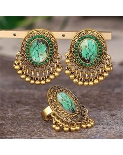 Middle East Retro Fashion Tassel Beads Style Wholesale Jewelry Ring and Earrings Set