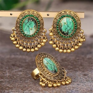 Middle East Retro Fashion Tassel Beads Style Wholesale Jewelry Ring and Earrings Set