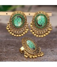 Middle East Retro Fashion Tassel Beads Style Wholesale Jewelry Ring and Earrings Set