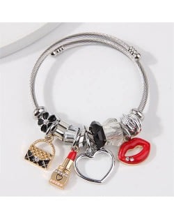 Lipstick Heart and Handbag Pendants Women Wholesale Costume Bracelet - Black