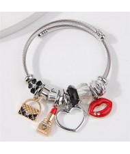 Lipstick Heart and Handbag Pendants Women Wholesale Costume Bracelet - Black