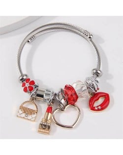 Lipstick Heart and Handbag Pendants Women Wholesale Costume Bracelet - White