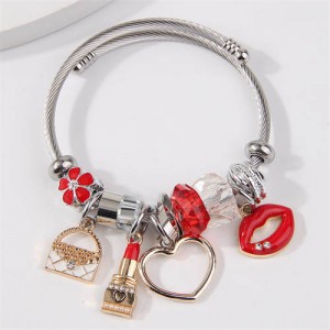 Lipstick Heart and Handbag Pendants Women Wholesale Costume Bracelet - White