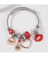 Lipstick Heart and Handbag Pendants Women Wholesale Costume Bracelet - White