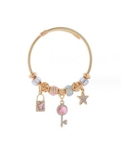 Star Key and Lock Pendants Women Beads Fashion Wholesale Costume Bangle - Pink