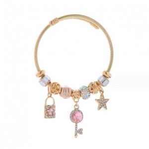 Star Key and Lock Pendants Women Beads Fashion Wholesale Costume Bangle - Pink