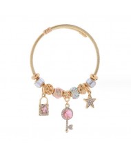 Star Key and Lock Pendants Women Beads Fashion Wholesale Costume Bangle - Pink