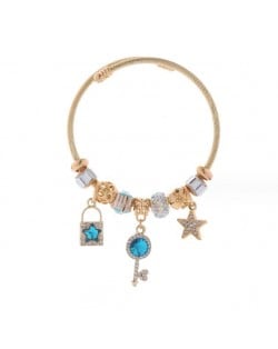 Star Key and Lock Pendants Women Beads Fashion Wholesale Costume Bangle - Blue