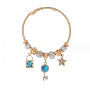 Star Key and Lock Pendants Women Beads Fashion Wholesale Costume Bangle - Blue