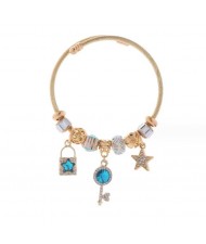 Star Key and Lock Pendants Women Beads Fashion Wholesale Costume Bangle - Blue