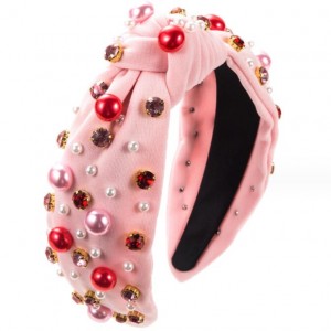 Pearl and Rhinestone Embellished Jewel Fashion Wholesale Headband Craft Baroque Style Hairhoop - Pink