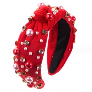 Pearl and Rhinestone Embellished Jewel Fashion Wholesale Headband Craft Baroque Style Hairhoop - Red