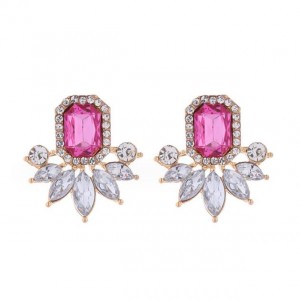 Rhinestone Royal Fashion Flower Design Wholesale Costume Earrings - Rose