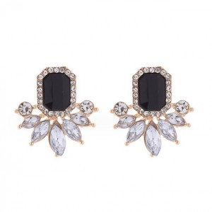 Rhinestone Royal Fashion Flower Design Wholesale Costume Earrings - Black