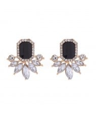 Rhinestone Royal Fashion Flower Design Wholesale Costume Earrings - Black