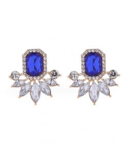 Rhinestone Royal Fashion Flower Design Wholesale Costume Earrings - Blue