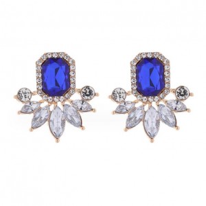 Rhinestone Royal Fashion Flower Design Wholesale Costume Earrings - Blue