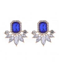 Rhinestone Royal Fashion Flower Design Wholesale Costume Earrings - Blue