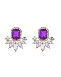 Rhinestone Royal Fashion Flower Design Wholesale Costume Earrings - Purple