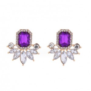 Rhinestone Royal Fashion Flower Design Wholesale Costume Earrings - Purple