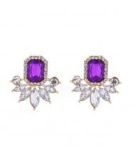 Rhinestone Royal Fashion Flower Design Wholesale Costume Earrings - Purple