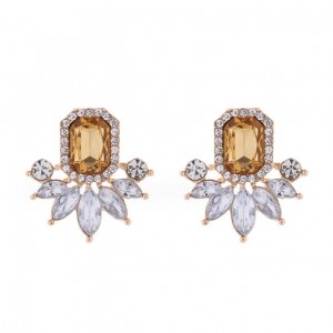 Rhinestone Royal Fashion Flower Design Wholesale Costume Earrings - Champagne