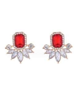 Rhinestone Royal Fashion Flower Design Wholesale Costume Earrings - Red