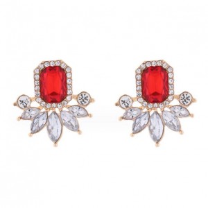 Rhinestone Royal Fashion Flower Design Wholesale Costume Earrings - Red