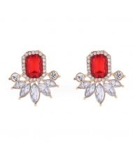 Rhinestone Royal Fashion Flower Design Wholesale Costume Earrings - Red